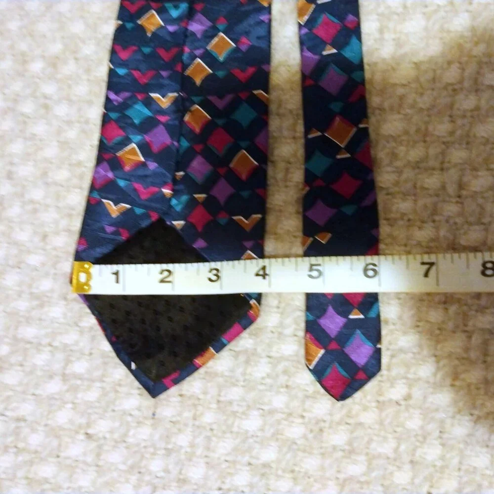 Vintage 90s LaCravatte Wide Silk Neck Tie 56” Retro Y2K Geometric Jewel Tone